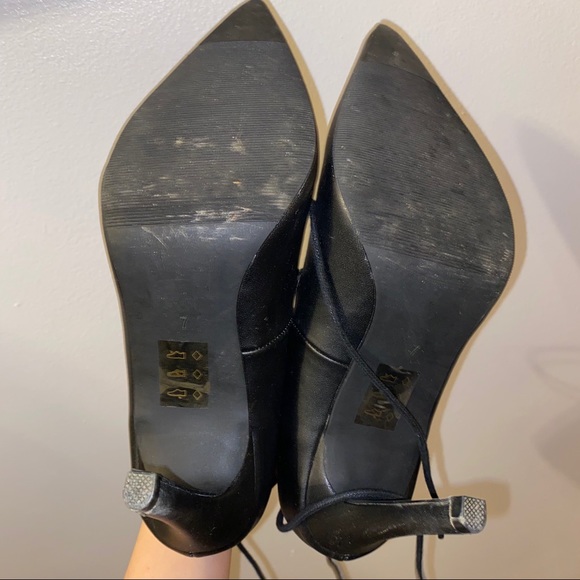 Faux Leather Black Heels w/ Tie - Picture 2 of 12